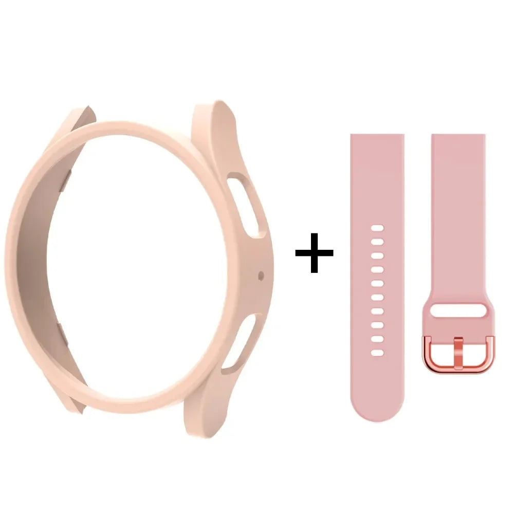 Strap+Case for Samsung Galaxy Watch 6/5/4 40mm 44mm PC Hollow Bumper for Galaxy Watch 4/6 Classic 42mm 46mm 43mm 47mm Band+Cover Qme