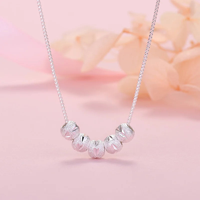 Cute Noble 925 Sterling Silver beautiful lucky beads Chain Necklace For Women Man Wedding Party Jewelry gift Qme Silver