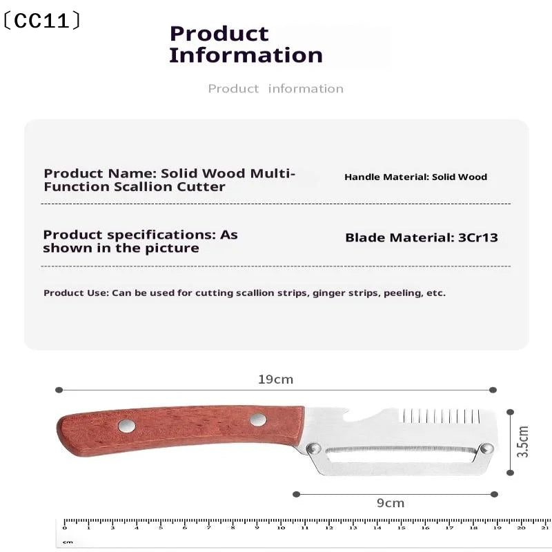 Multifunctional Stainless Steel Peeler Wooden Handle 3-in-1 Scallion Qme