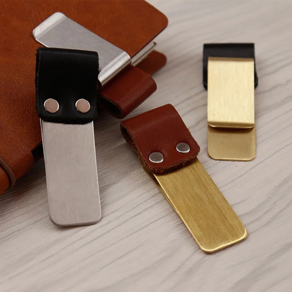 Retro Metal Leather Pen Clip Stainless Steel Pen Holder for Travelers Notebook Diary Portable Office School Paper Folder Access Qme