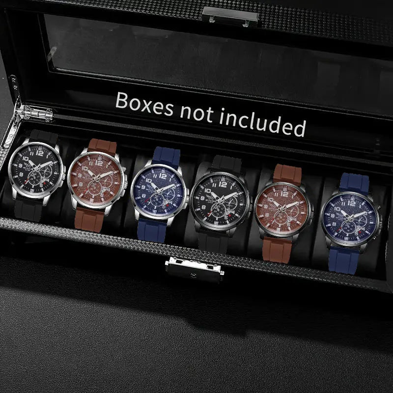 6pcs - Casual Fashion Business Silicone Scale Calendar Men's Youth Quartz Watch Men's Watch Set Student Quartz Watch Qme