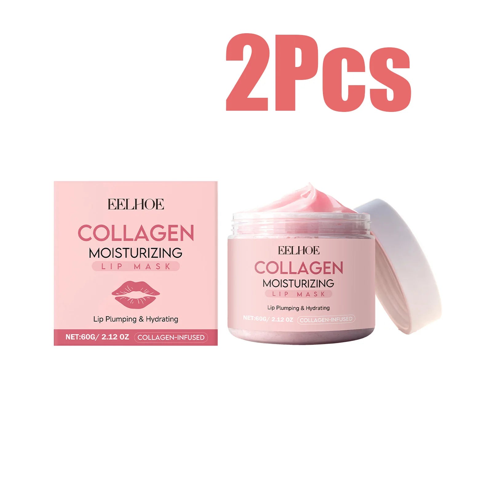 Collagen Lip Mask Overnight Repair Moisturizing Nourishing Treatment for Dry Flaky Lips Women's Lip Care Essential Fade Lip Line Qme 2 x 60g Boxed