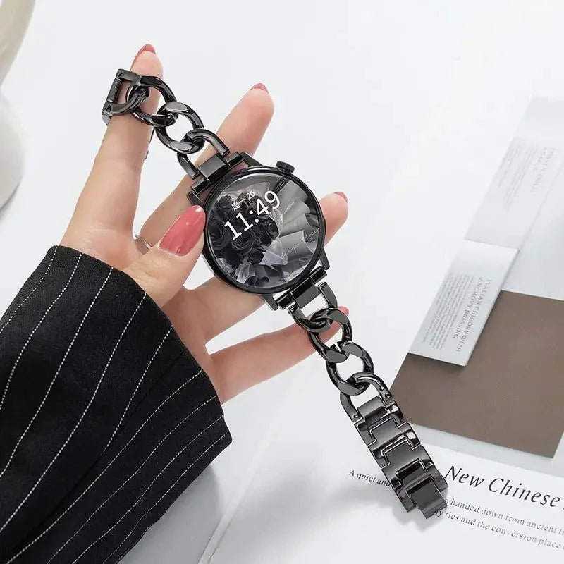 20mm Metal Chain Bracelet For Samsung Galaxy Watch 4 5 6 3 40mm 44mm Classic 42mm 46mm 43/47mm For Huawei GT3 GT4 Amazfit GTS Qme