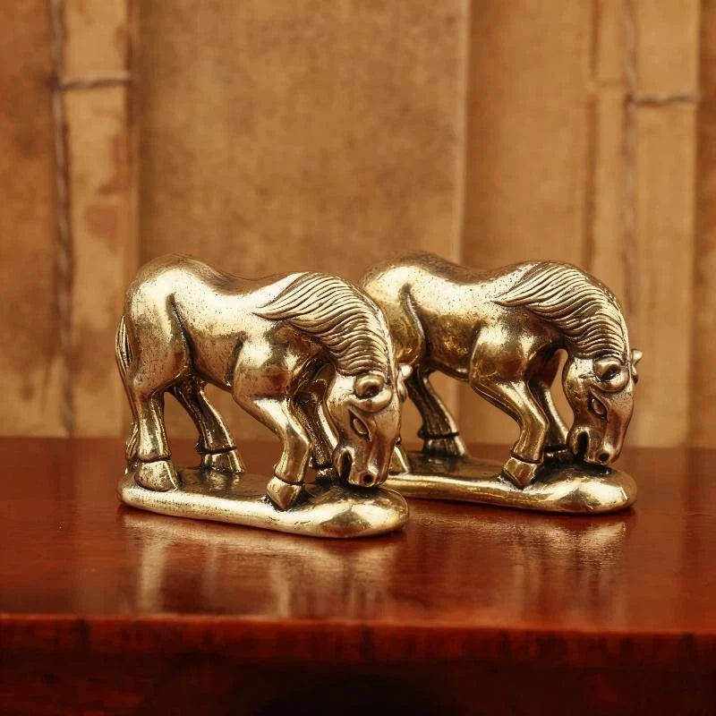 1Pcs Home Office Desktop Decoration 2026 Year Of Horse Brass Feng Shui Horse Figurines Miniatures Gift Qme