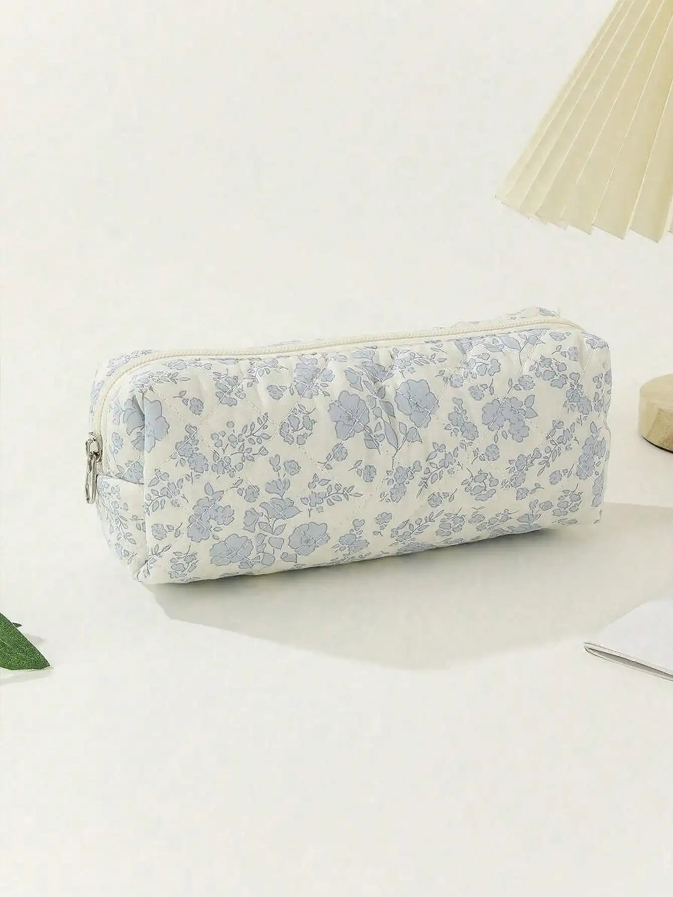 Large Capacity Makeup Bag Checkered Flower Stitching Cotton Storage Qme S