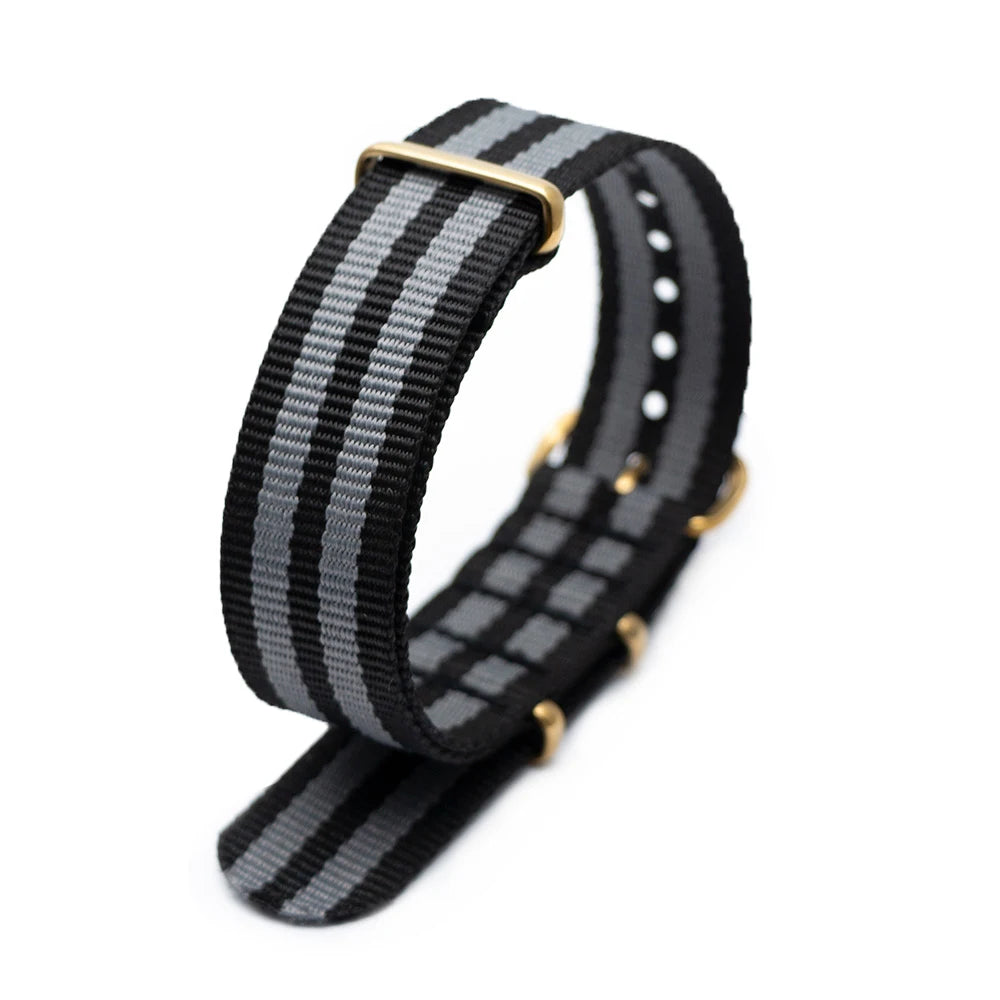 Hot Selling Nylon Watch Strap Gold Square Buckle 4 Colors Striped Bracelet Fashion Wear Resistant Replacement Wristband Qme 2Gray3Black 22 mm