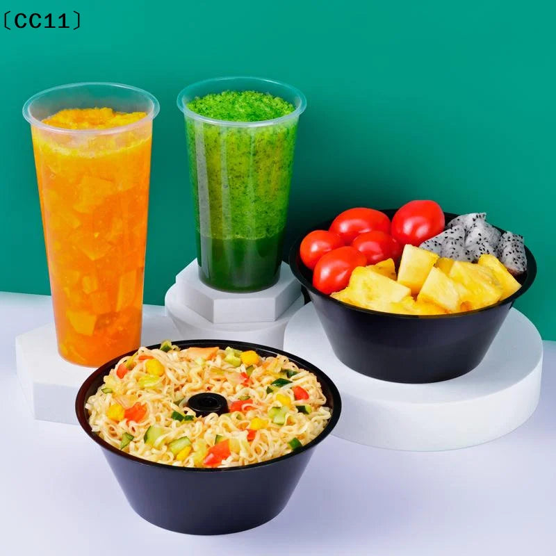 10 Disposable Plastic Cup Drink Snack Bowl Bubble Milk Tea Fruit Qme