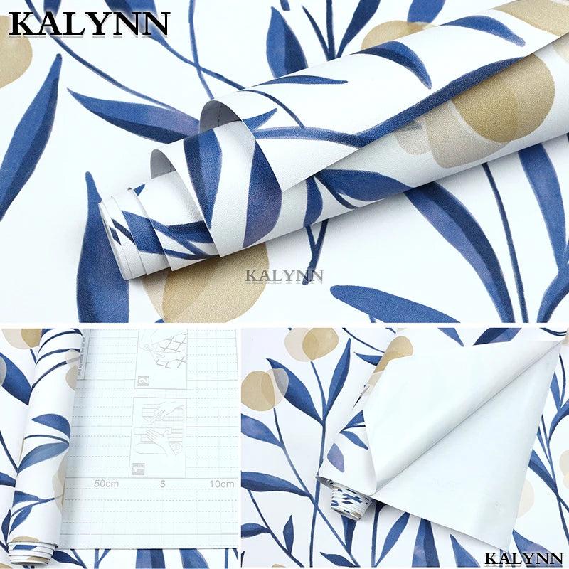 Floral Peel Stick Wallpaper Boho Bathroom White Navy Tan Wall Paper Qme