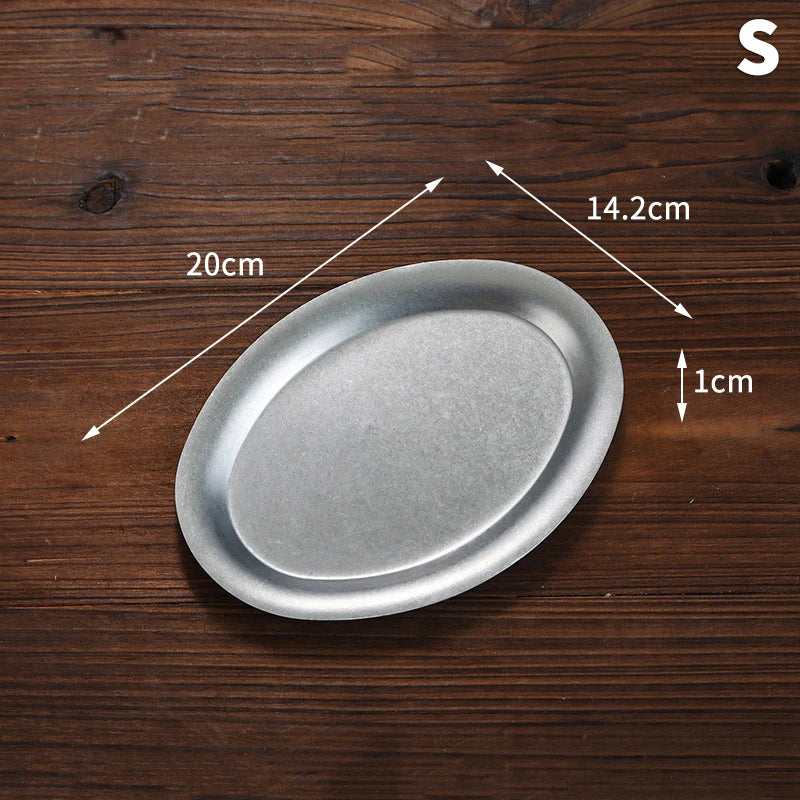1 Pcs Japanese Vintage Oval 304 Stainless Steel Restaurant Plate Dessert Tray Kitchen Tableware Qme S