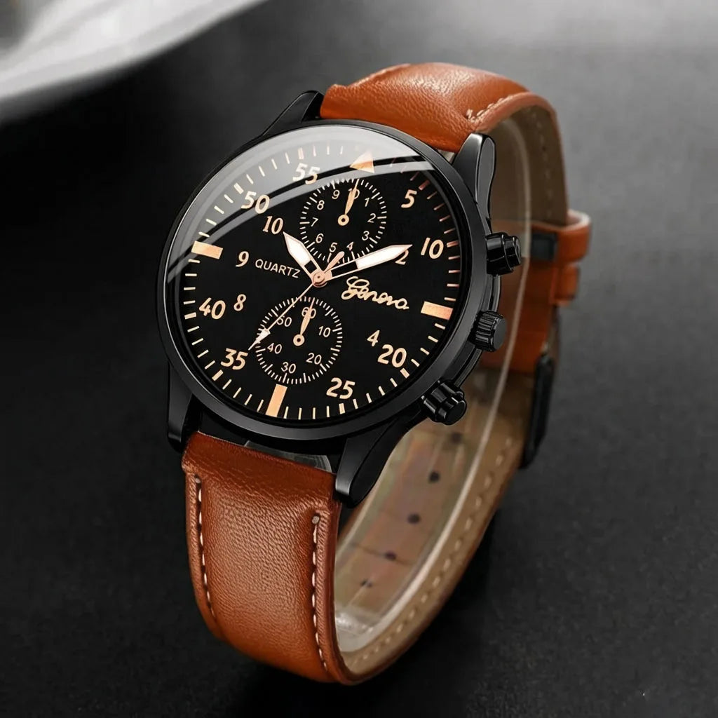 4-piece men's versatile fashion watch set, business binocular quartz watch set Qme