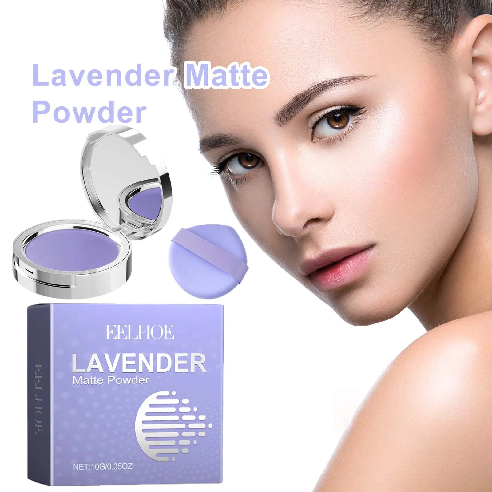 Lavender Matte Powder Oil Control Setting Powder Waterproof Smoothing Makeup Foundation Powder with Puff Loose Setting Powder Qme