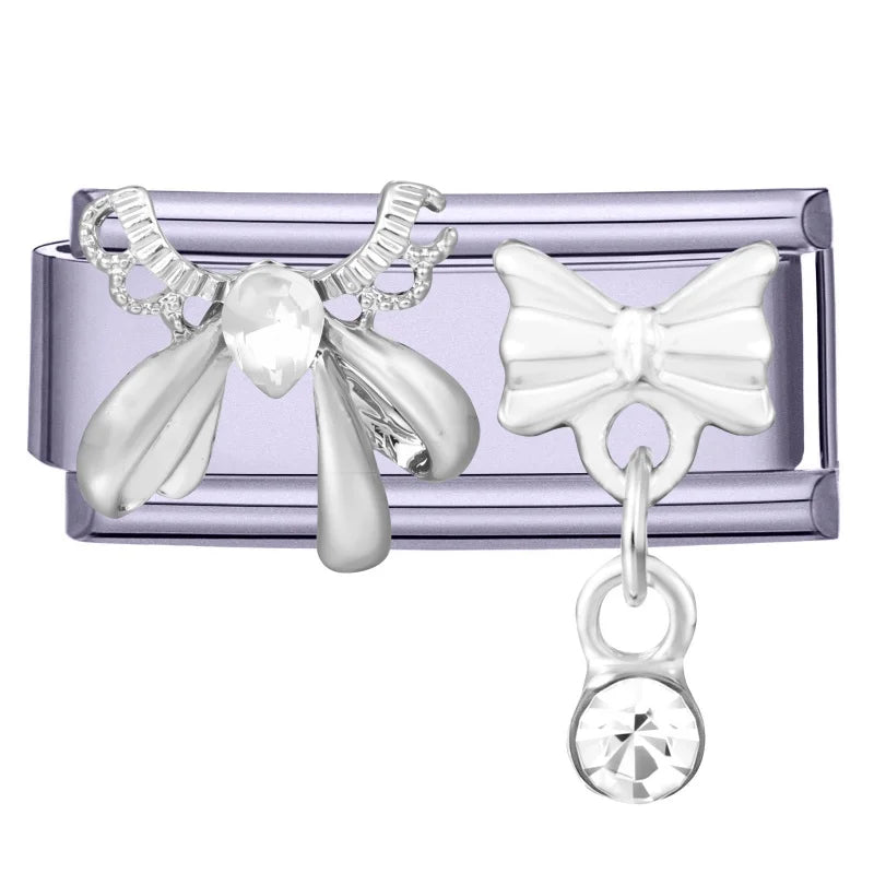 Fashion Purple Pink Butterfly Heart Crown Cherry Zircon Italian Charm