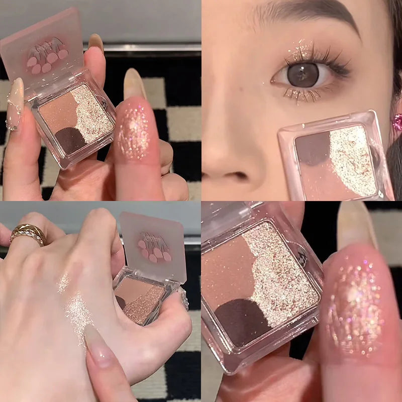 Mini 3-Color Earth Brown Eyeshadow Palette Pearly Matte Grey Glitter Eye Shadow Shiny Shimmer Eye Pigment High Gloss Makeup Qme