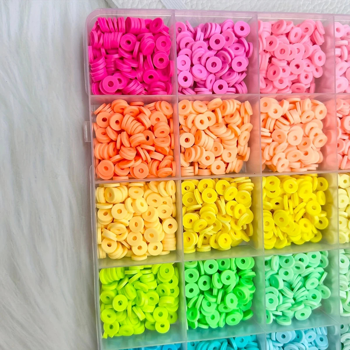 A boxed set of grid beads for making bracelets, DIY rainbow-colored soft clay loose beads, for handmade jewelry making Qme