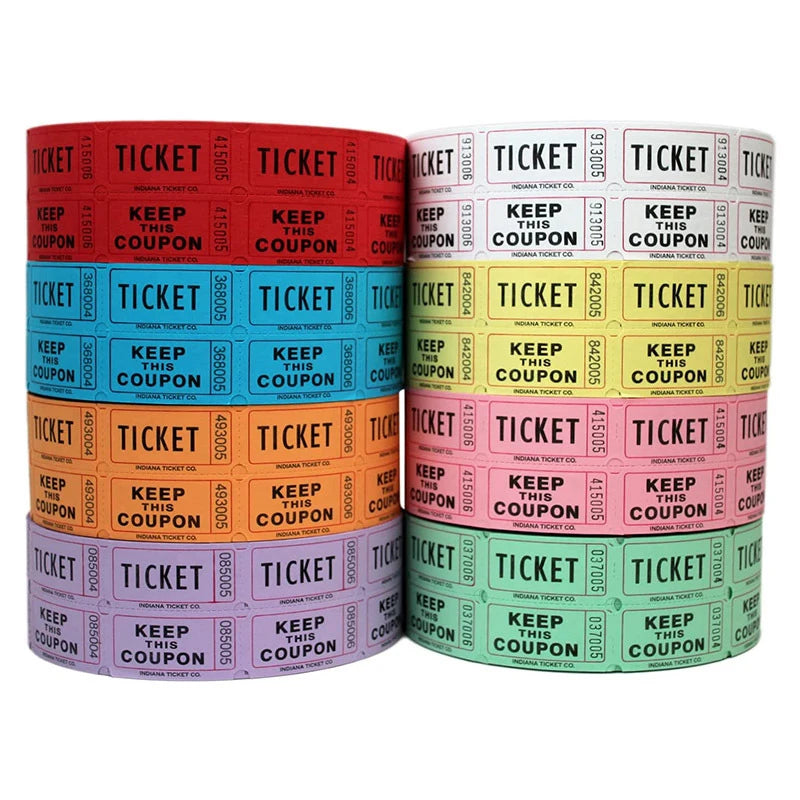 1000Pcs Colorful Tearable Raffle Tickets Double Rolls Admission Ticket Game Ticket For Events Carnivals Entry Class Reward Qme