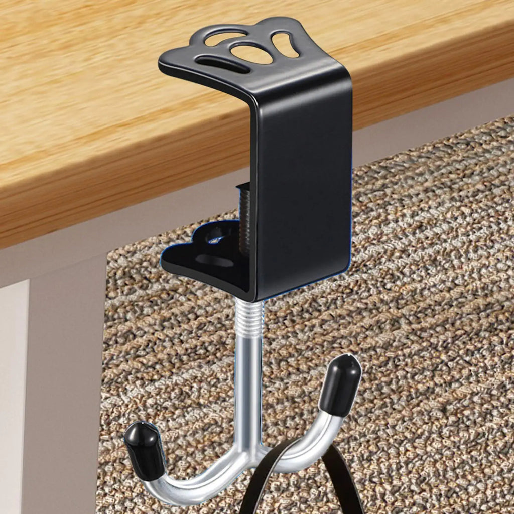Desk Clamp Hook Headphone Holder Iron Double Hooks Under Adjustable Qme
