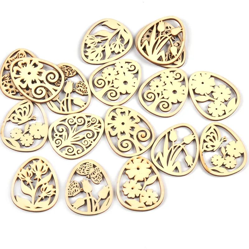 20Pcs/lot 50x40mm Random Mix Hollow Flower Wooden Easter Egg Hanging Pendant For Party Kid DIY Handmade Oranments Decor C3490 Qme