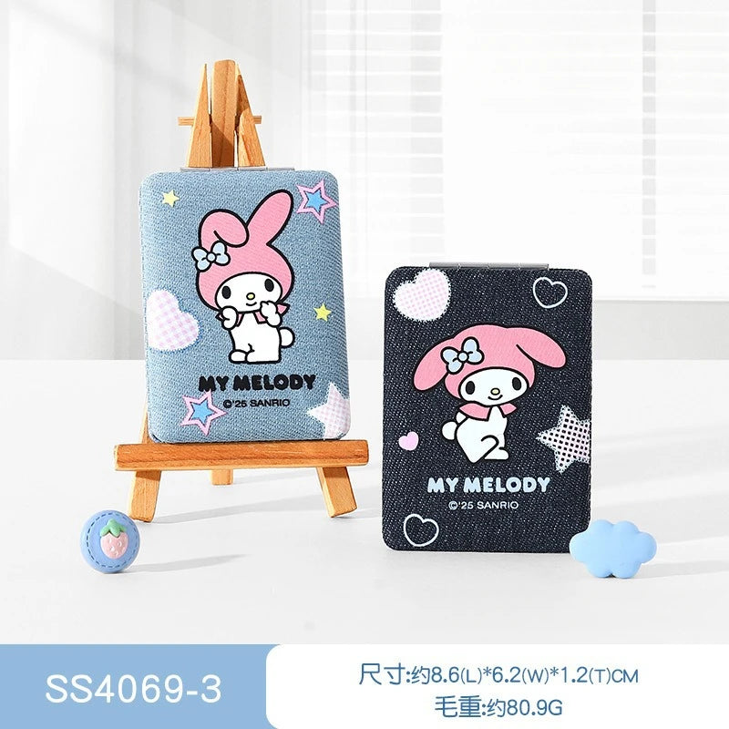 Hello Kitty Kuromi Travel Makeup Mirror Compact Handheld Mirror Cartoon-Style Mini Portable Mirror Qme 2 Random Single