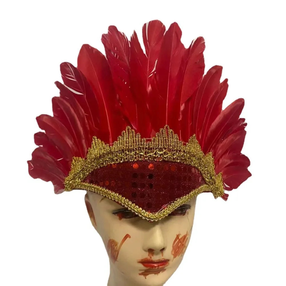 Fashion Adjustable Feather Headdress Head-mounted Colorful Chief Qme Red