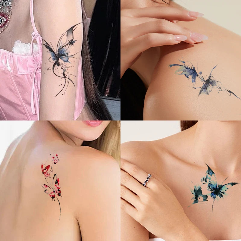 Ink Wash Butterfly Temporary Tattoo Stickers Watercolor Fake Tattoos Qme