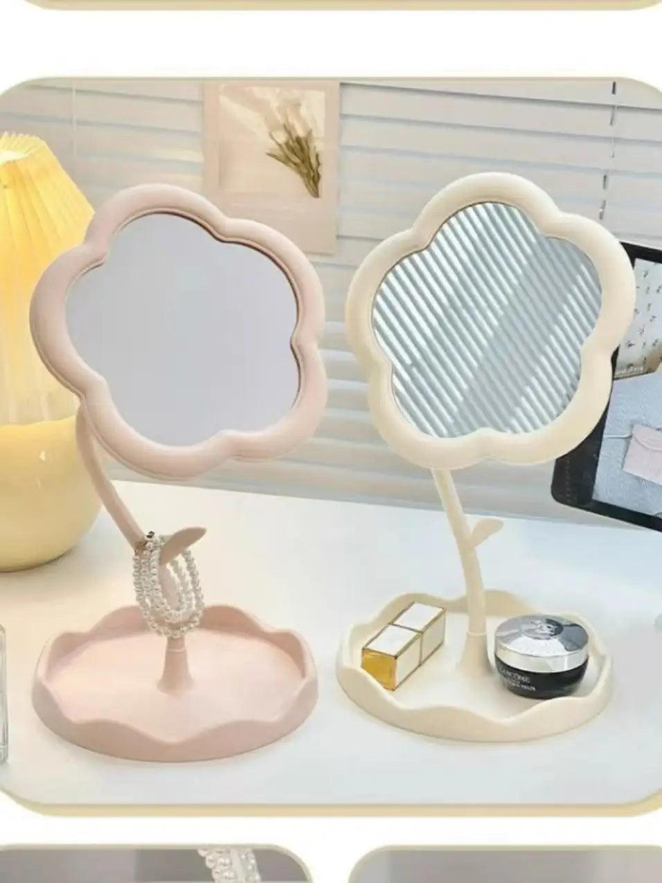 Stylish Floral Rotatable Cosmetic Mirror Lovely Dressing Storage Qme