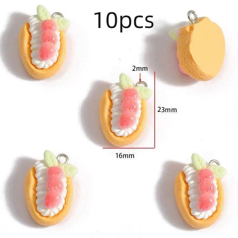 Strawberry Cake Resin Cartoon Charms 10/12Pcs Lovely Design for DIY Bag Pendant Phone Charm Jewelry Making Gift for Craft Lovers Qme 10pcs style 6
