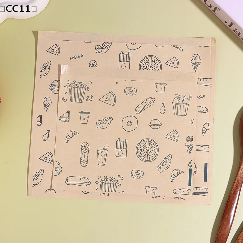 Greaseproof Paper Bag Kraft Food Wrapping Disposable Packaging Baking Qme