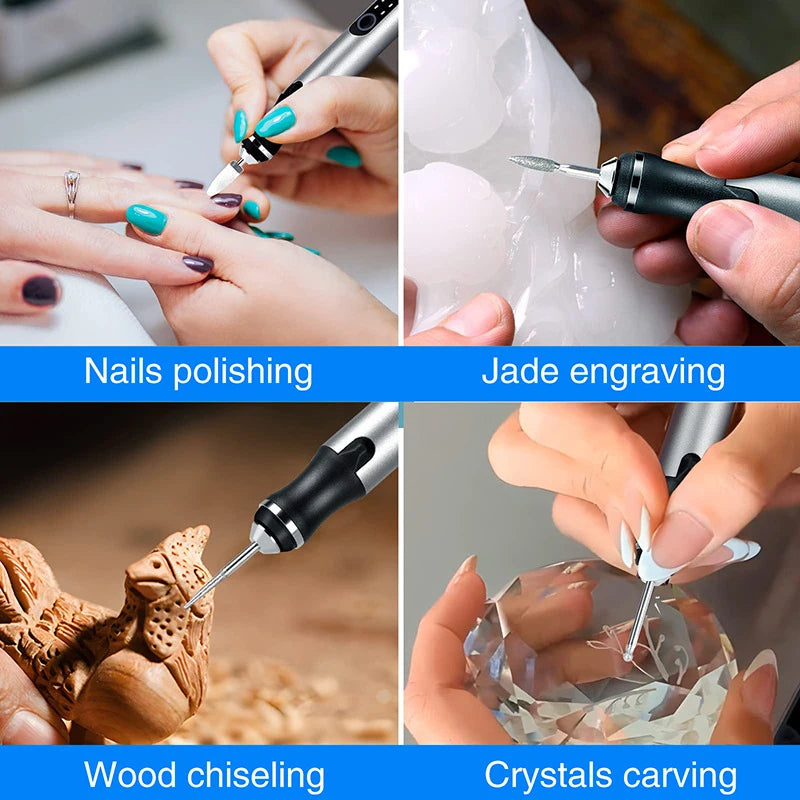 Portable Electric Engraving Pen Kit Mini USB Cordless Rotary Tool Multifunctional Stone Wood Metal Carving Pen DIY Hand Tools. Qme