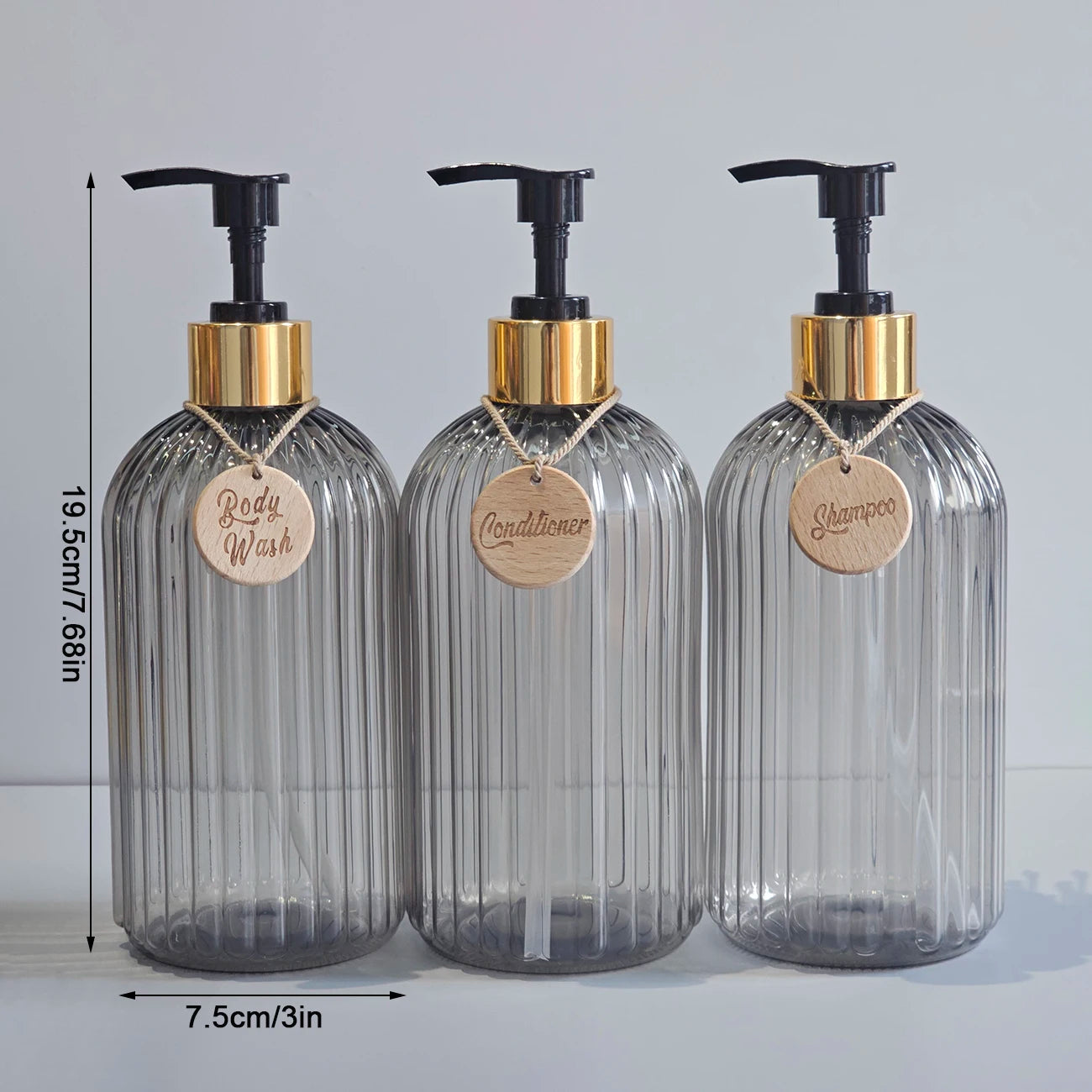 3PCS Elegant Shampoo Conditioner and Body Wash Dispenser Bottle with tags, Ideal for Bathroom Shower Plastic Refillable Bottle Qme