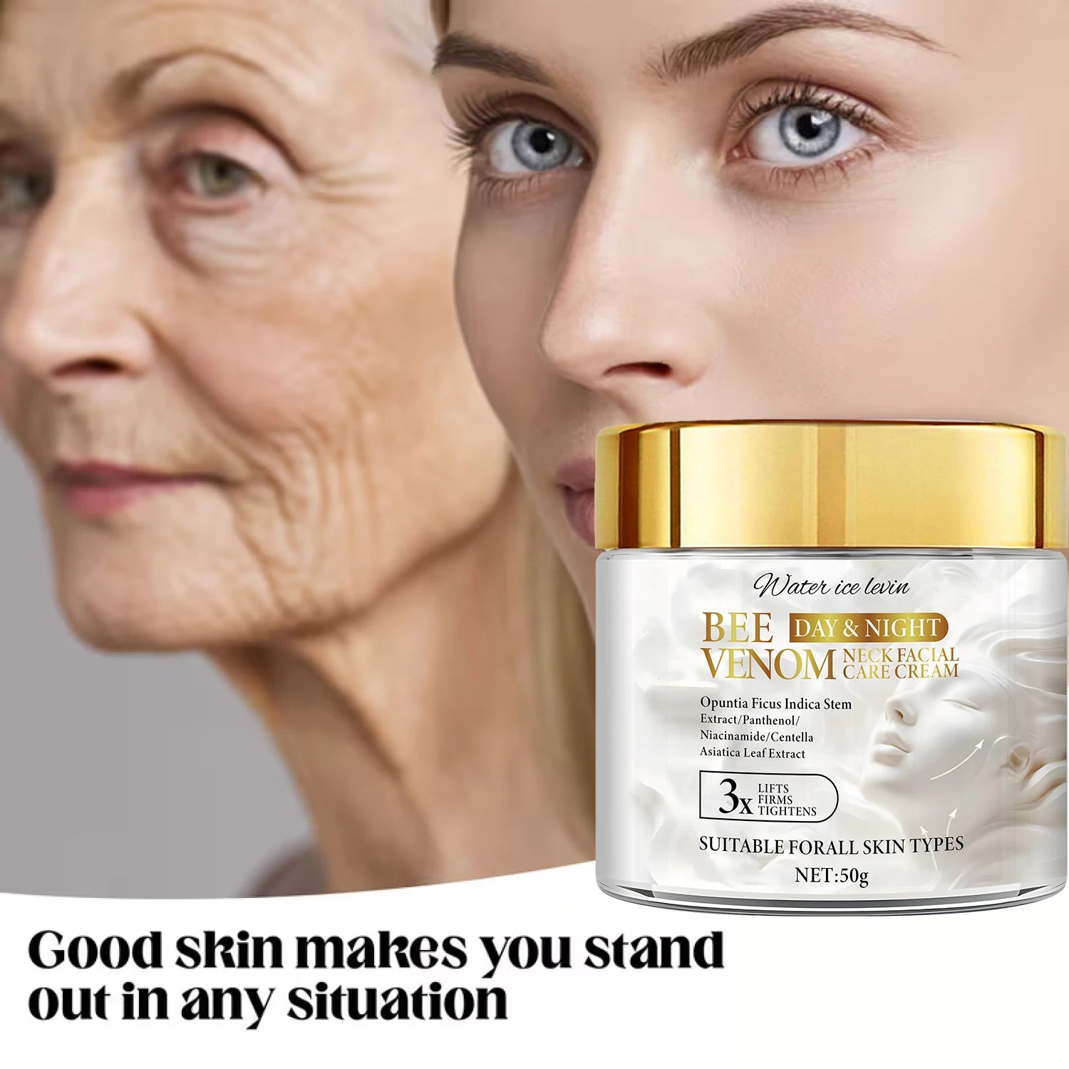 Bee Venom Neck & Facial Care Cream for Efficient Firming & Repair, with Collagen & Hyaluronic Acid. Qme