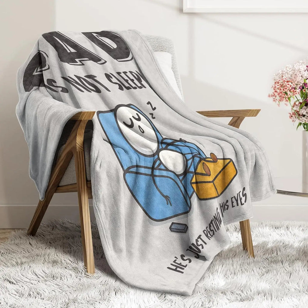Funny Blanket Dad is Not Sleeping Sofa Throws Father's Day Blanket for Men Husbands Grandpa Birthday Holiday Thanksgiving Home Qme