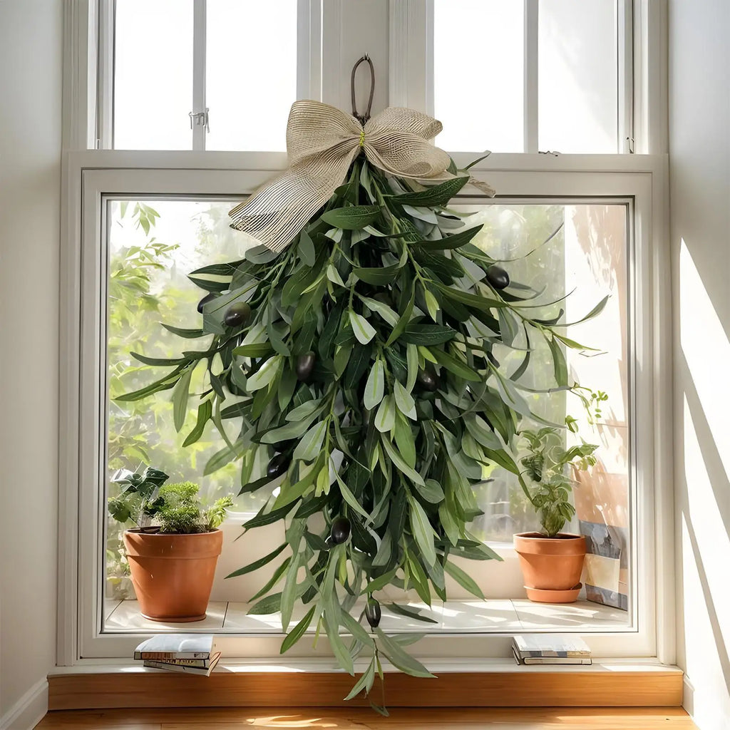 Artificial plantDecoration Holiday Artificial Olive Dangling Ornament With Bow Window Wall Decoration Holiday Garland Decoration Qme