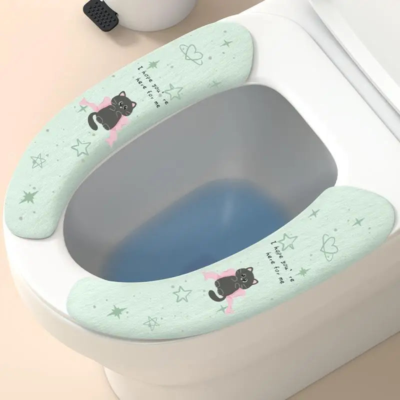 1 Pair Cute Black Cat Printed Soft Warm Toilet Seat Cushion Pads Fits Most Standard Toilets For Home Bathroom Use Qme A3