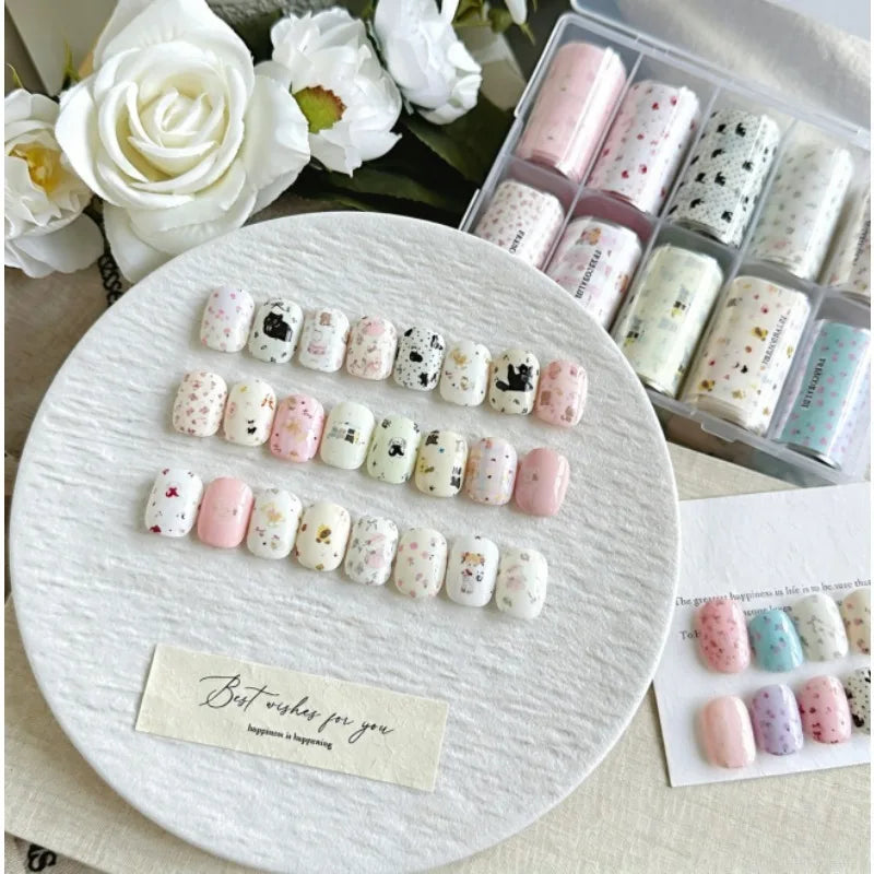 10pcs Nail Art Foil Transfer Paper Pink Grid Pattern Nail Stamping Stickers Sweety Cowboy Style Manicure Decals for DIY Nail Qme Spring Vibe-10PCS