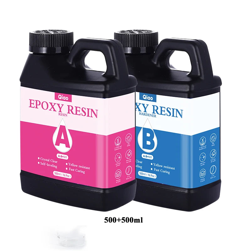Heat Resistant 1:1 Epoxy Resin Kit Ultra Clear Fast Cure Epoxy Resin for Coasters, Countertops, Bar Tops & Creative Craft Use Qme 500ml 500ml