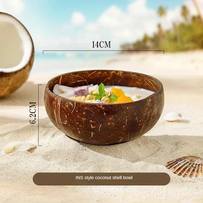 Natural Coconut Shell Bowl with Spoon Yogurt Bowl Wooden Bowl Polished Coconut Bowls Fruit Salad Dessert Wooden Spoon Sets Bow Qme