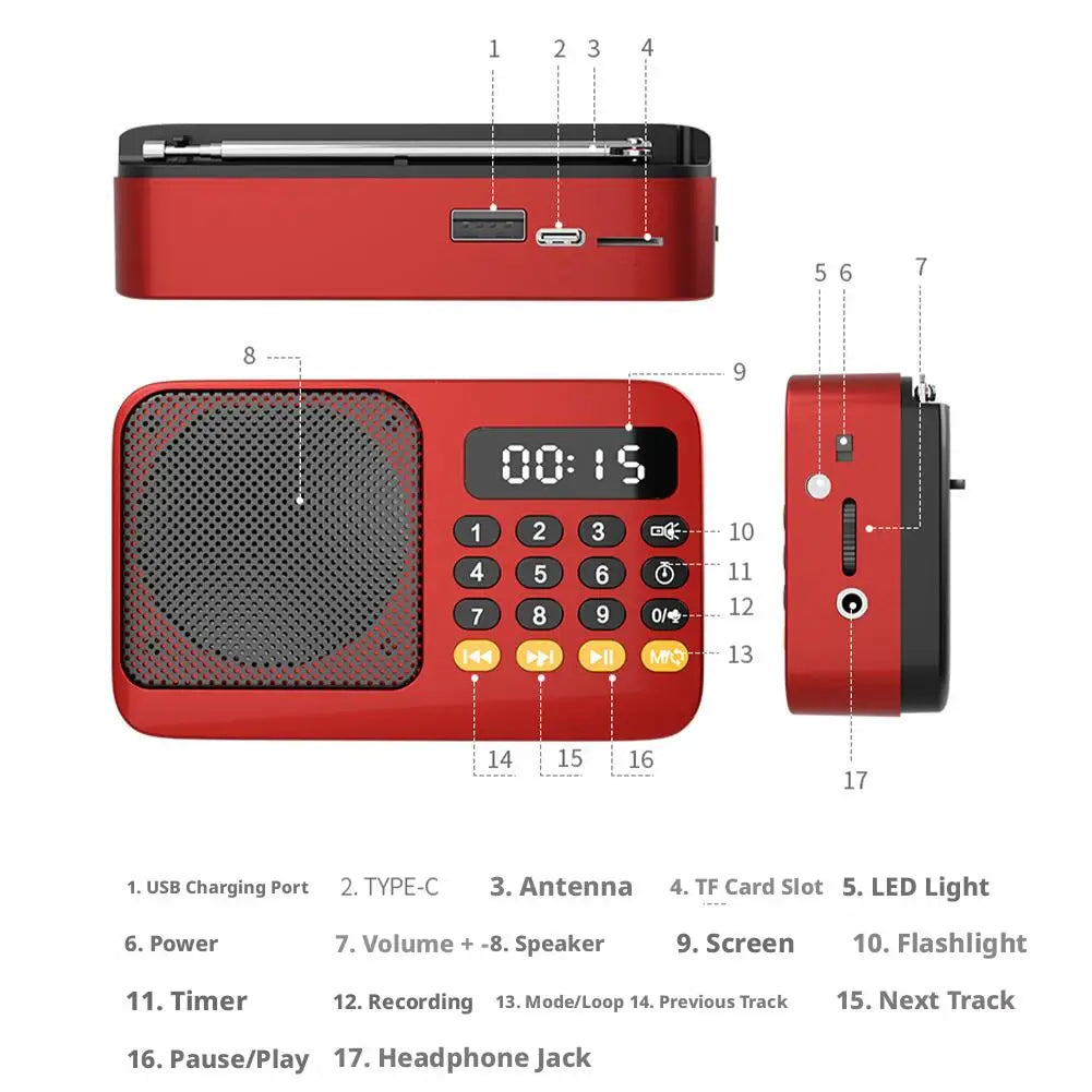 Handheld Rechargeable Digital FM USB TF MP3 Player Portable Radio Music Player Speaker Devices Supplies With LED Display Radio Qme