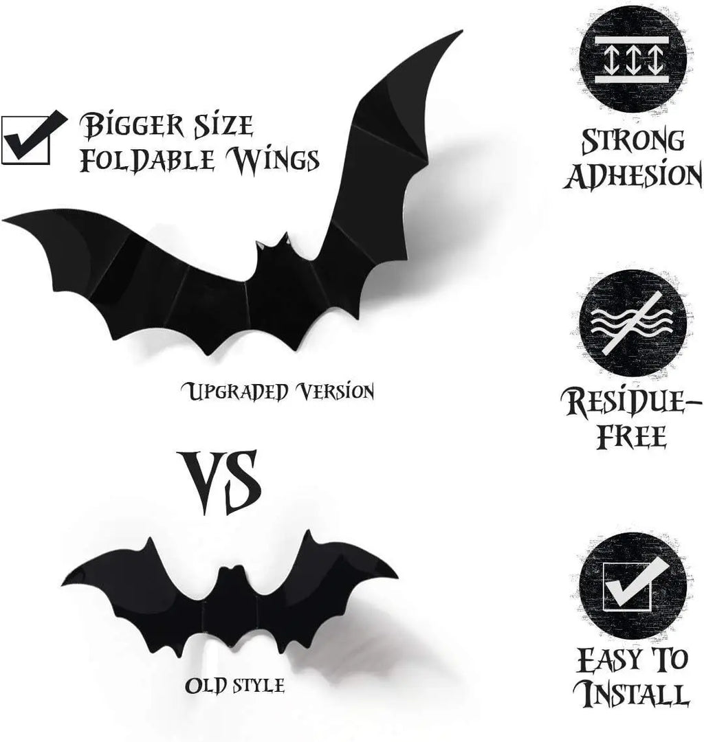 3D Stereoscopic PVC Black Bat Wall Sticker Halloween Decoration Scary Spider DIY Sticker Party Haunted House Decoration Supplies Qme