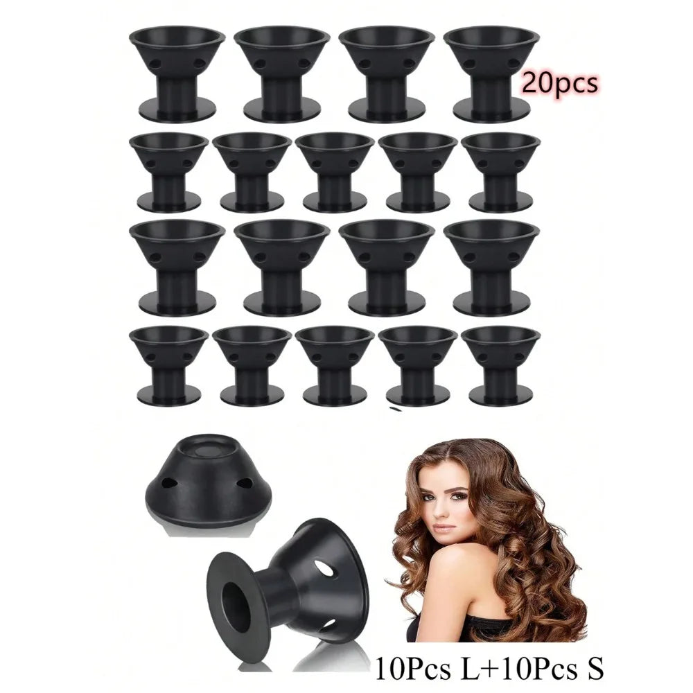 10 Silicone Heatless Hair Rollers Reusable Curlers Women DIY No-heat Qme 20Pcs Black
