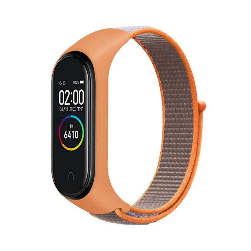 A Durable Nylon Loop Watch Strap with Freely Adjustable Velcro for Xiaomi Mi Band Fashionable Replacement Wrist Band Accessory Qme bright orange Mi8 9 10