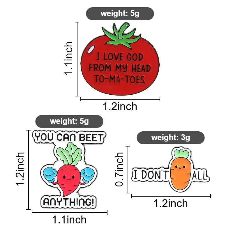 Cute Vegetable Tomato Carrot Metal Enamel Pins Cartoon Plant Lapel Pin Badge Decor for Clothes Hat Fashion Jewelry Party Gift Qme