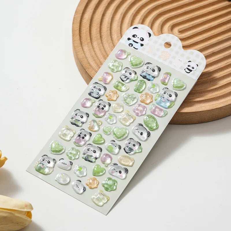 Cute Cartoon Animal 3D Solid Clear Crystal Embossed Stickers for DIY Scrapbook Phone Case Decoration Birthday Gift Reward Qme panda