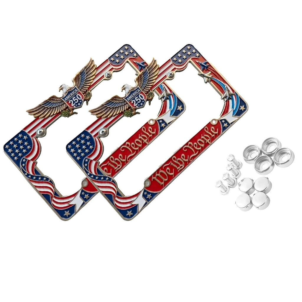 1/2pcs American Specifications License Plate Holder Selected American Flags With Screws Car Decoration Aluminum Alloy Car Qme