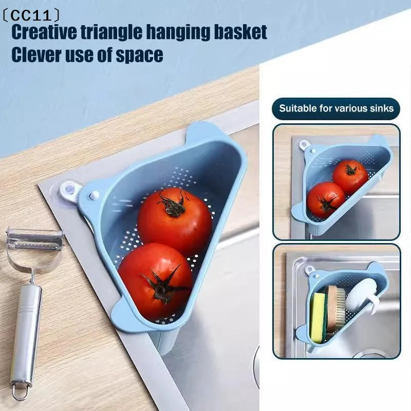 Kitchen Sink Triangle Drain Basket Plastic Food Vegetables Peel Egg Qme