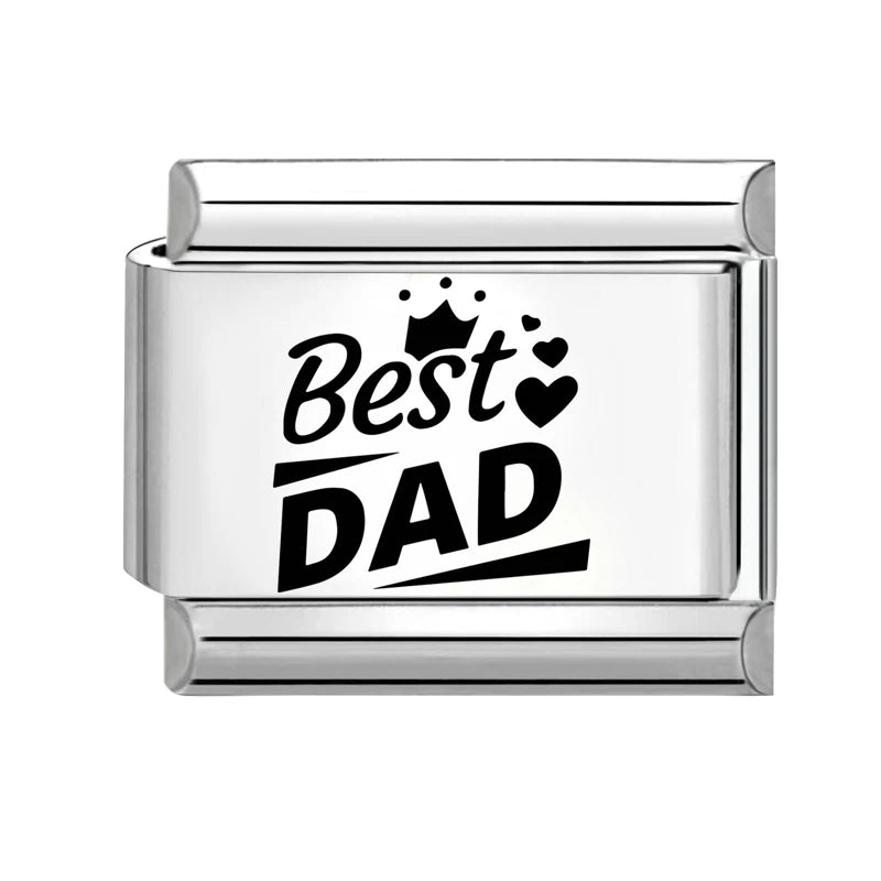 Wholesale 2026 Women Men Girls Best Dad Charm Italian Link Fit 9mm Bracelet Stainless Steel DIY Making Jewelry Gift Dropshipping Qme Style 15