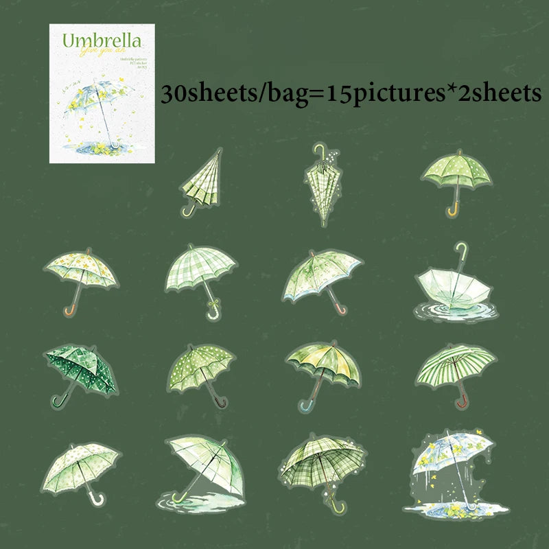 Spring Floral Umbrella Die-cut Stickers, Rainy Themed Journal Collage Supplies, Decorative Stickers for Cups, Greeting Cards Qme D