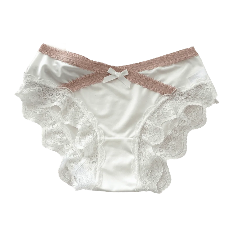 Underpants Low Waist Lace Briefs Mesh Sweet Ice Silk Panties French Style Underwear Triangle Panties Girls Underwear Qme White M 1pc