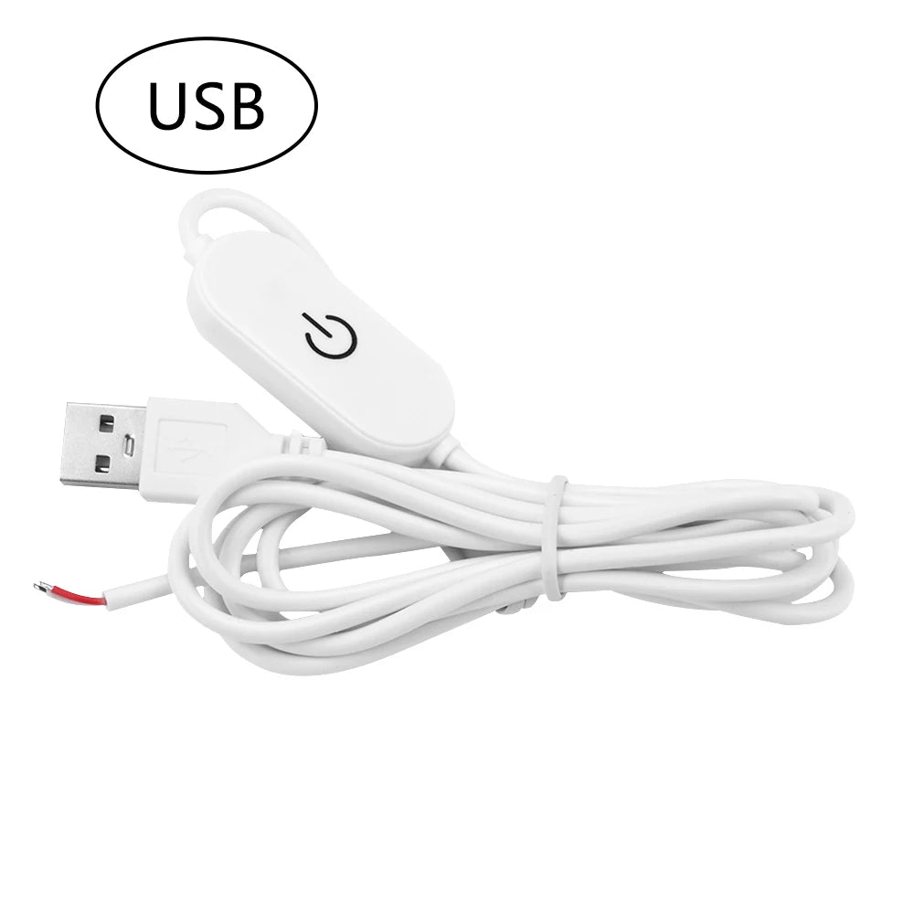 3pcs USB Switch Extension Cable 2A 1.5M DC5V/DC12-24V Touch Dimming Switch Cable for LED Strips On/Off Power Switch Qme White usb