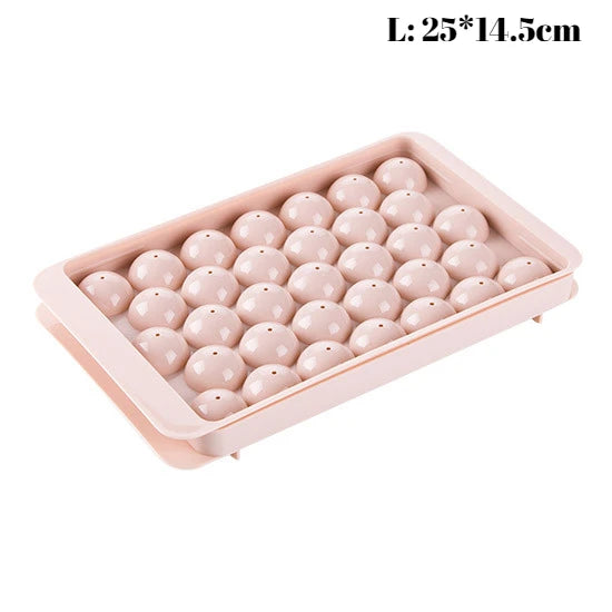 3D Round Ice Cube Tray with Lid Plastic Diamond Style Ice Mold Refrigerator Spherical DIY Moulds Ice Ball Maker Kitchen Tools Qme 33grids-round-pink-L