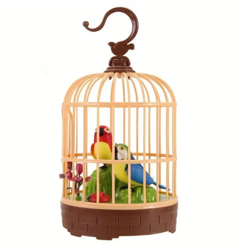 Singing Bird in a Cage Toy Voice-Activated Induction Birdcage with Talking Chirping Parrot Realistic Animal Gift Lifelike Sound Qme RedBlue
